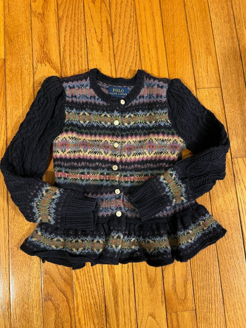 Polo by Ralph Lauren Navy Multicolor Fair Isle Knit Cardigan size 5